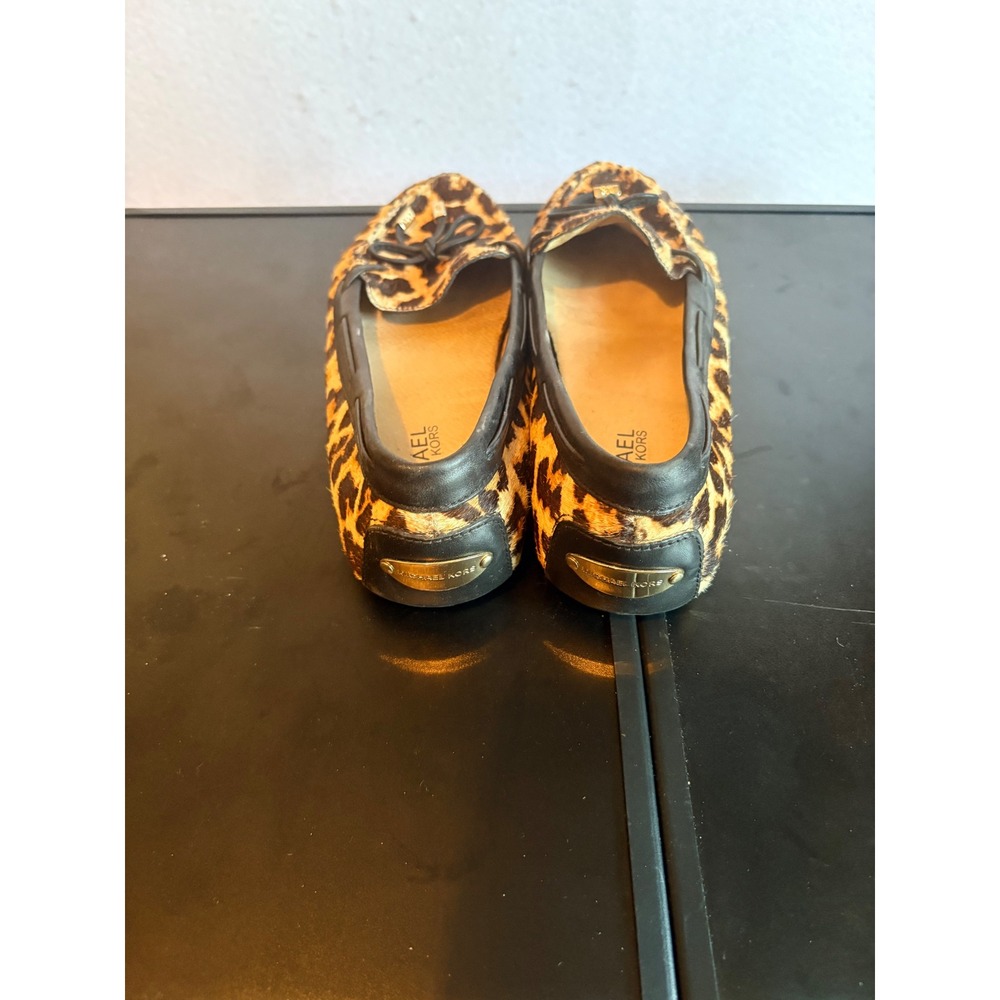 Michael Kors Leopard Haircalf Loafers Brown Tan Womens 7M MK Logo - Picture 3 of 5